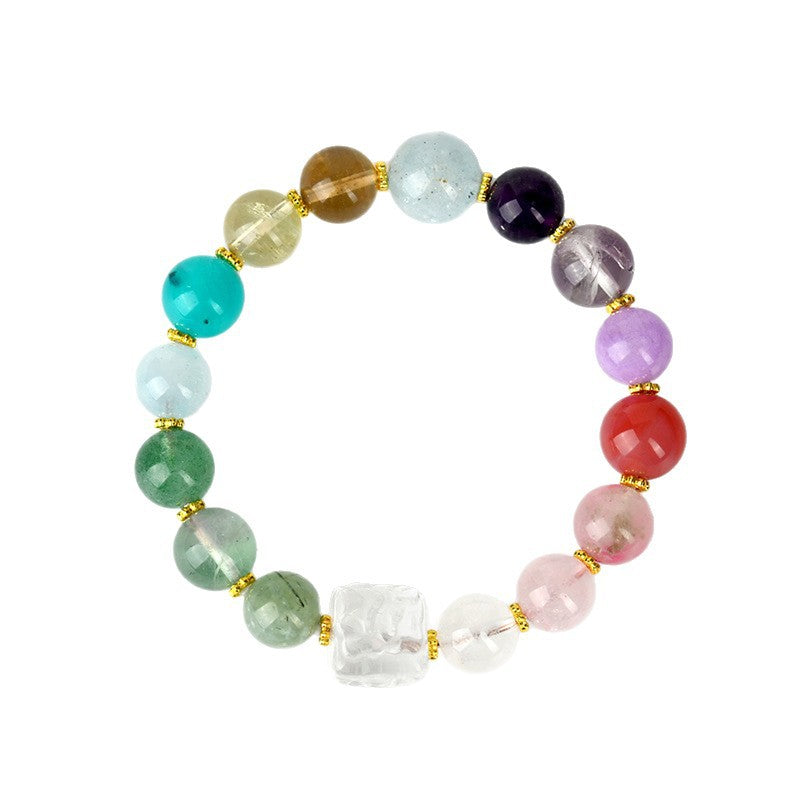 Natural White Crystal Phoenix Peony Multi-Gem Bracelet - Colorful Macaron Design for Women