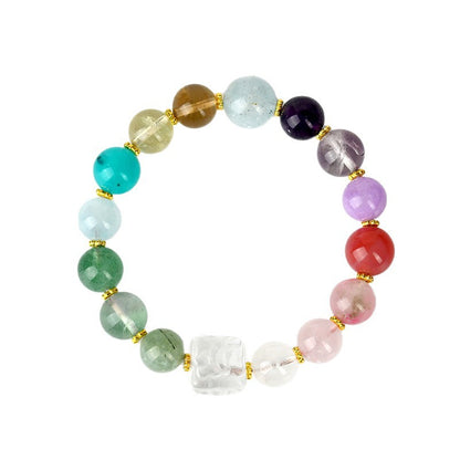 Natural White Crystal Phoenix Peony Multi-Gem Bracelet - Colorful Macaron Design for Women