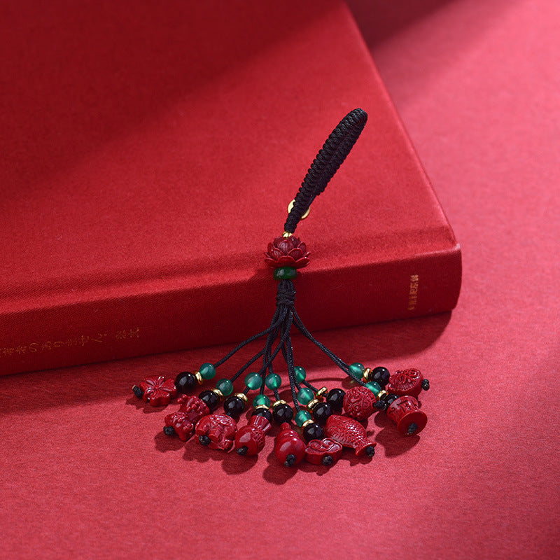 Natural Purple Gold Cinnabar Keychain Pendant - Spiritual Protection & Prosperity Charm