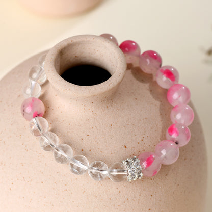 Natural Cherry Blossom White Crystal Love Bracelet | Peach Pink Women's Spiritual Jewelry