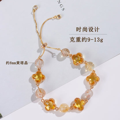 Yellow Tower Crystal Four-Leaf Clover Original Bracelet | Lucky Charm for Women's Fortune & Protection