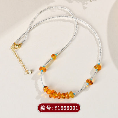 Natural White Crystal Amber Collarbone Necklace | Purifying Energy Elegant Spiritual Jewelry