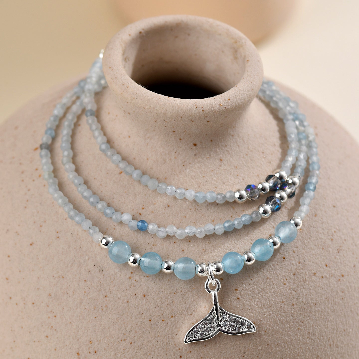 Natural Aquamarine Blue Chalcedony Multi-Layer Bracelet | Spiritual Protection & Elegant Energy