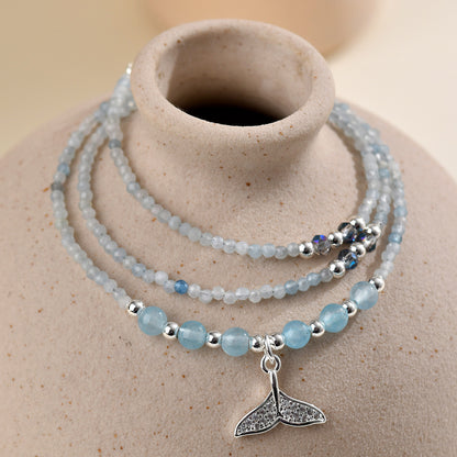 Natural Aquamarine Blue Chalcedony Multi-Layer Bracelet | Spiritual Protection & Elegant Energy