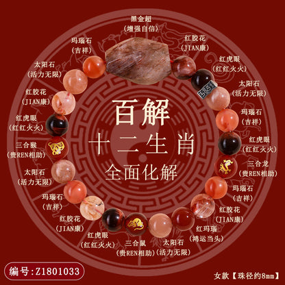 Natural Crystal Zodiac Three-Planet Bracelet - Black Gold Flexible Unisex Spiritual Amulet