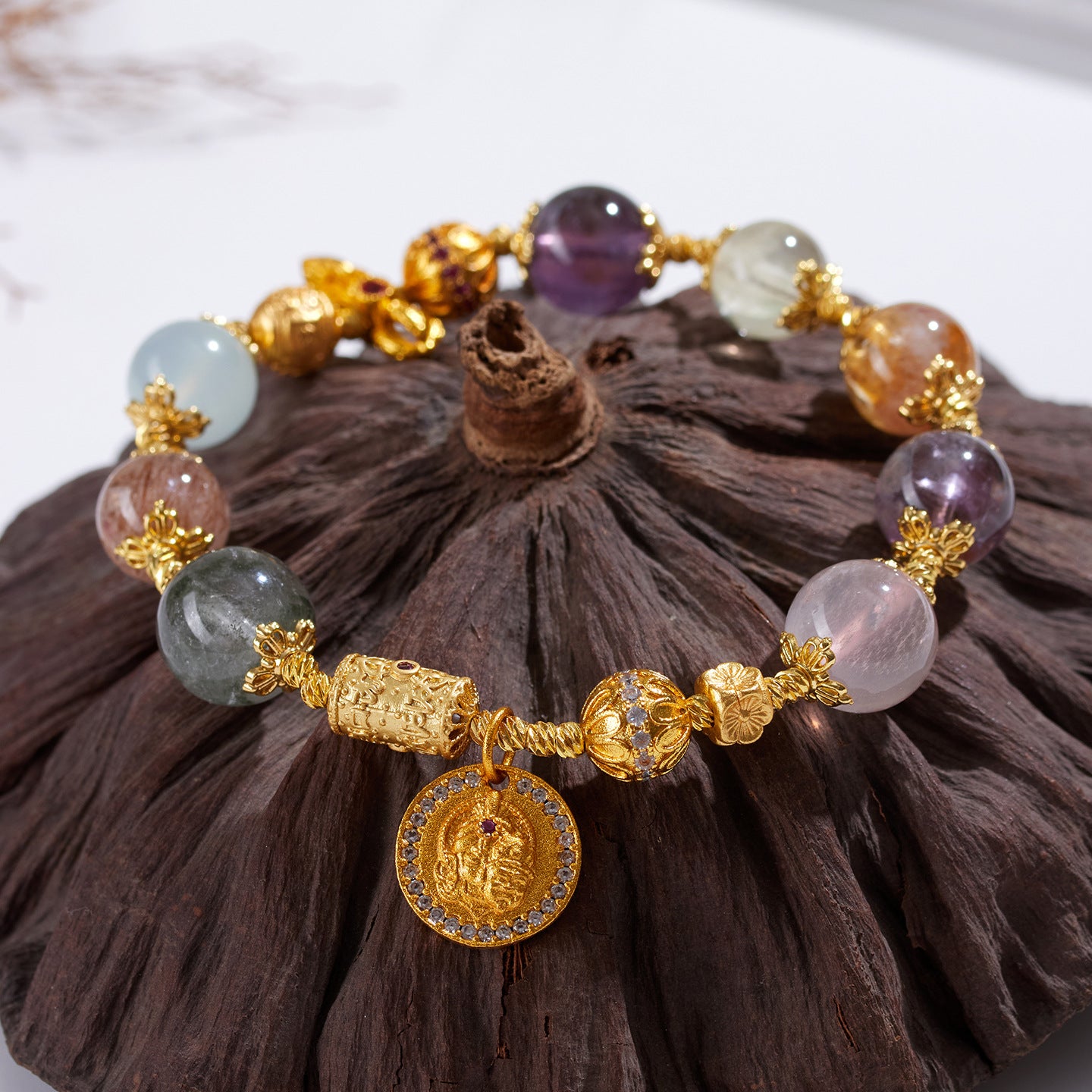 Natural Crystal Multi-Gem Bracelet with Amethyst & Aquamarine | Feng Shui Protection