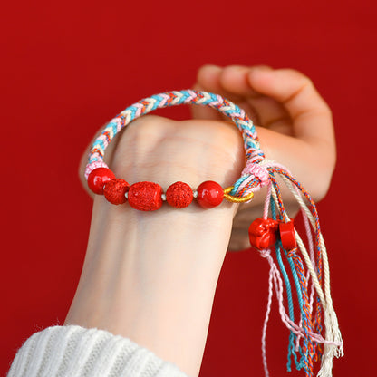 Natural High Content Cinnabar Guanyin Barrel Beads Tibetan Bracelet - Handwoven Spiritual Protection