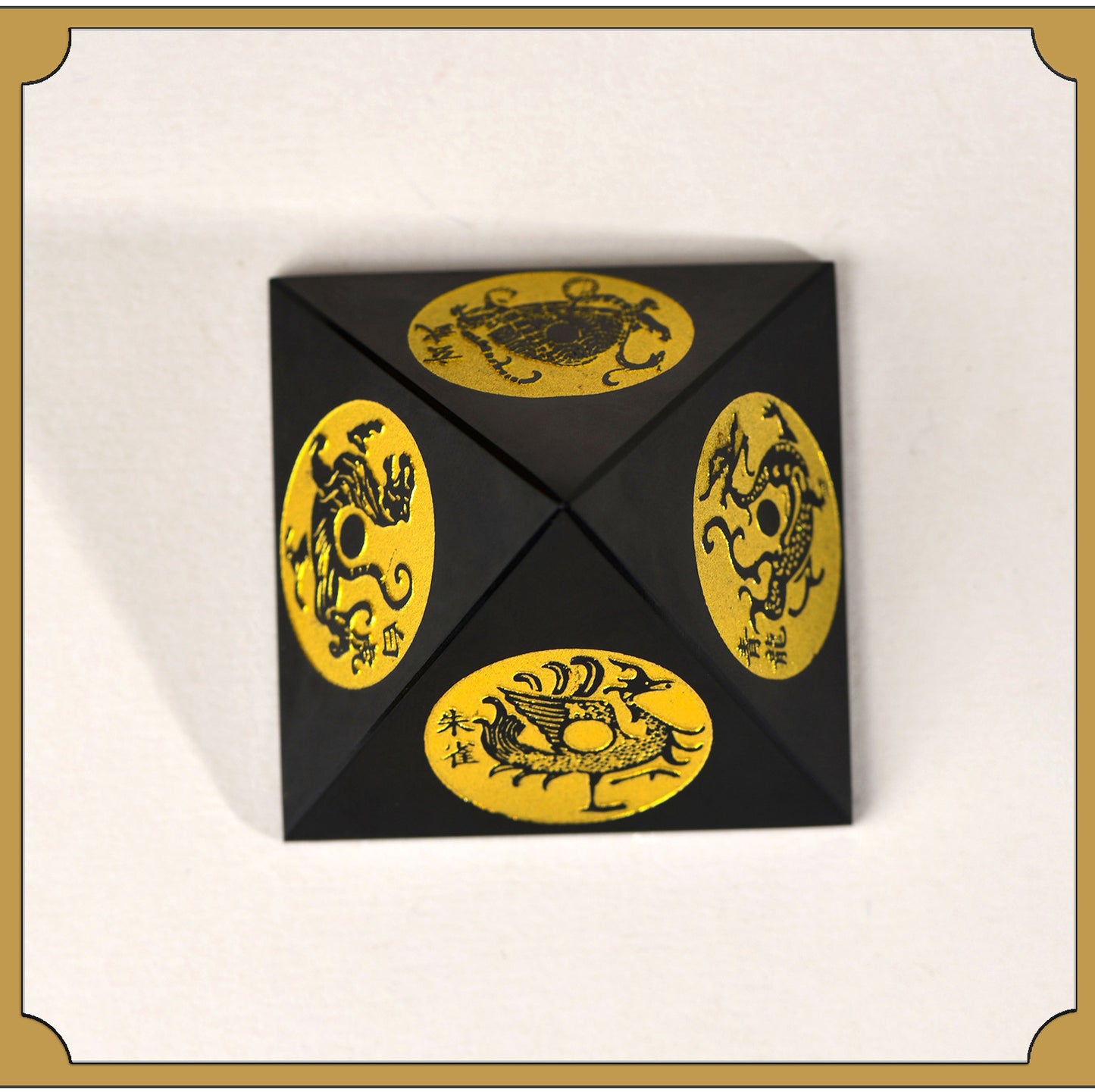 Natural Obsidian Pyramid with Four Divine Beasts - Feng Shui Home Ornament for Protection and Harmony