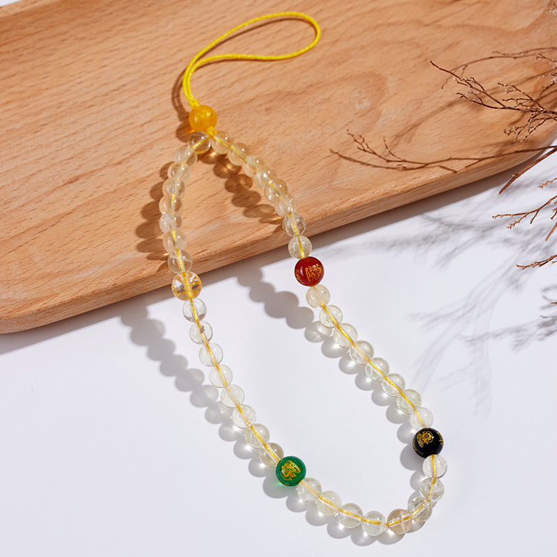 Natural Yellow Crystal Five-Way God of Wealth Phone Chain Pendant｜Wealth Attraction & Protection Amulet