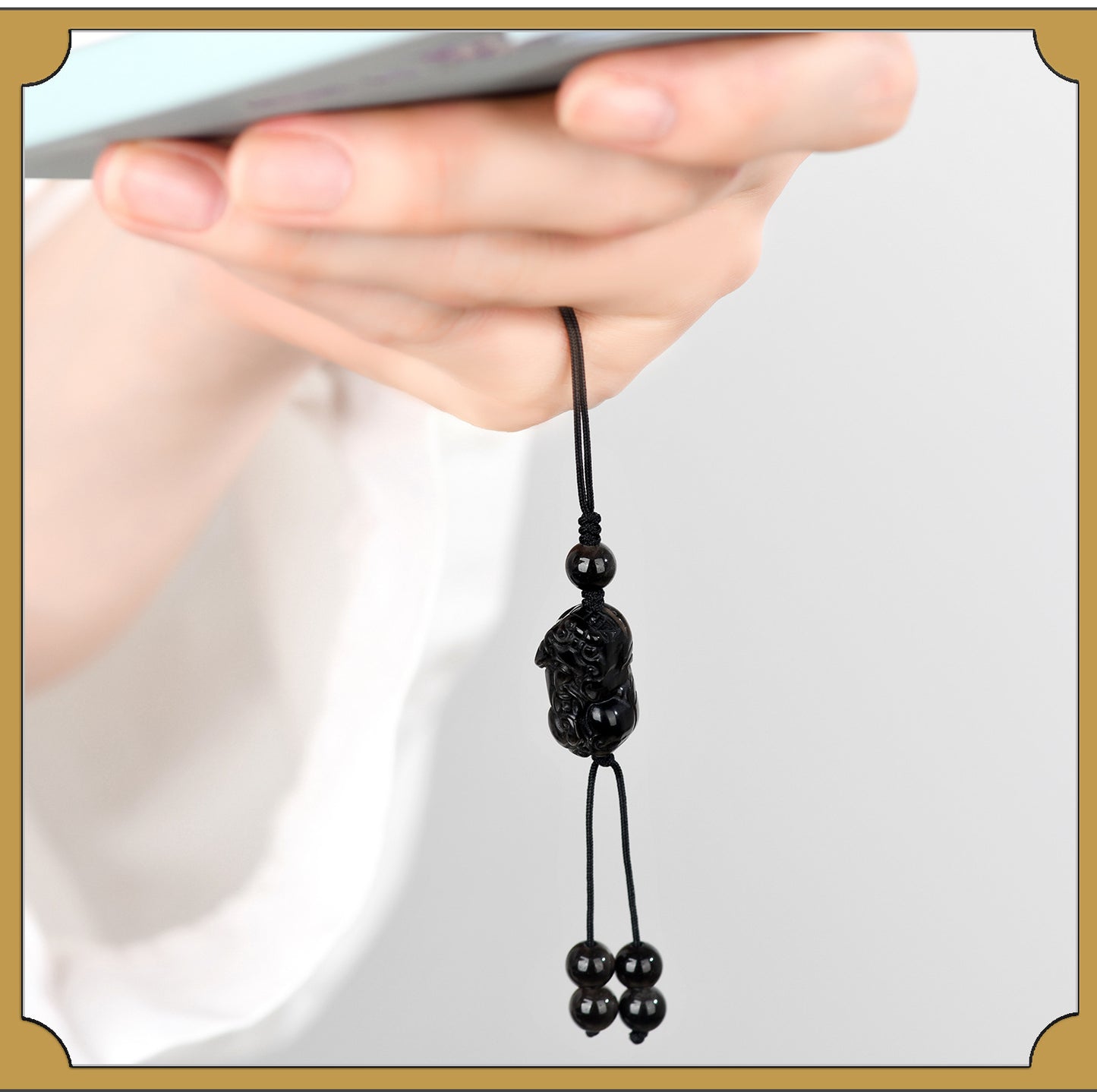 Natural Silver Obsidian Pixiu Phone Chain - Handmade Wealth Attraction Pendant