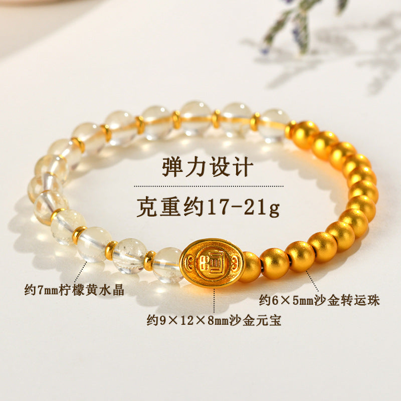 Lemon Yellow Crystal Gold Ingot Bracelet | Wealth & Prosperity Chinese Style Women's Jewelry