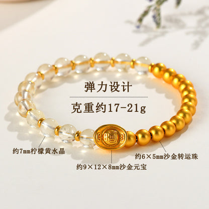 Lemon Yellow Crystal Gold Ingot Bracelet | Wealth & Prosperity Chinese Style Women's Jewelry