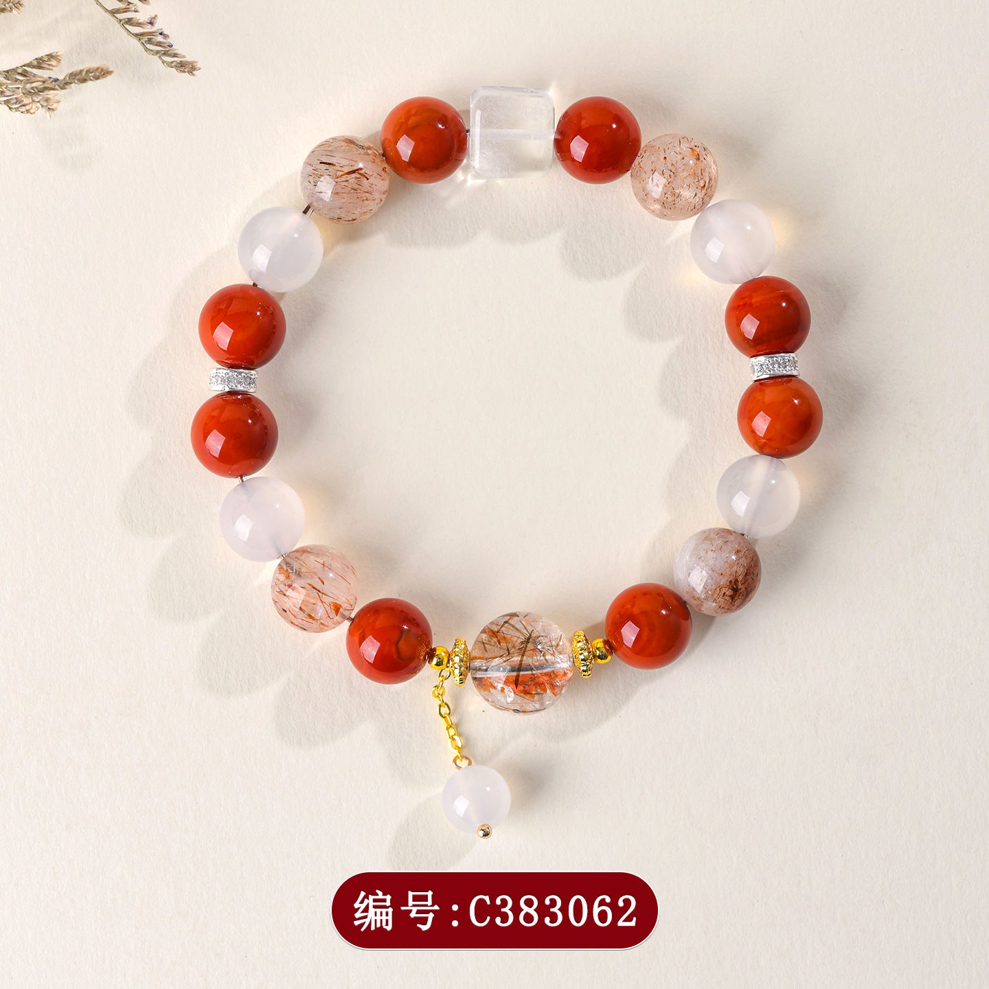 Natural Crystal Multi-Gem Bracelet with Southern Red Agate and Black Gold Super White Crystal - Women's Spiritual Talisman