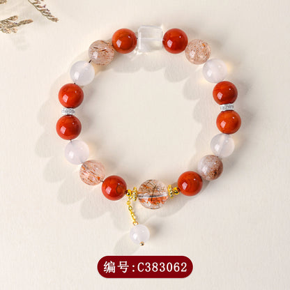 Natural Crystal Multi-Gem Bracelet with Southern Red Agate and Black Gold Super White Crystal - Women's Spiritual Talisman