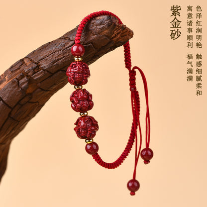 Natural Purple Gold Cinnabar Zodiac Three-Combined Bracelet - Spiritual Protection & Fortune