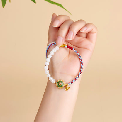 Natural White Chalcedony Handmade Braided Bracelet | Chinese Cultural Spiritual Jewelry