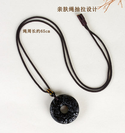Natural Black Ice Obsidian Double Pixiu Pendant Necklace - Wealth & Protection Talisman