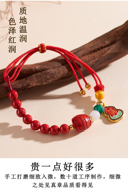 Natural Imperial Red Cinnabar Gourd Bracelet for Wealth and Prosperity