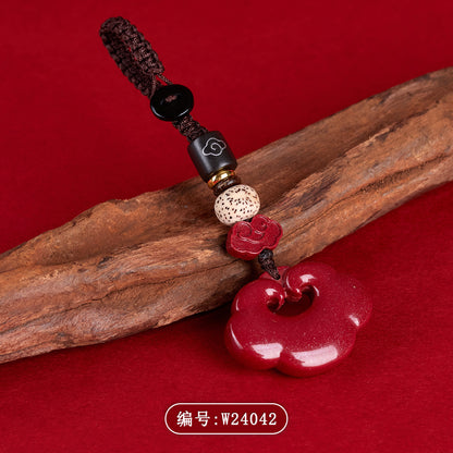 Purple Gold Cinnabar Ruyi Keychain - Feng Shui Protection & Wealth Attraction Ornament