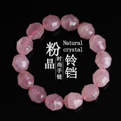 Natural Rose Quartz Bell Bracelet for Women - Peach Pink Crystal Healing Jewelry for Love and Harmony