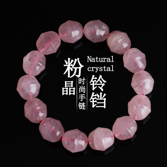 Natural Rose Quartz Bell Bracelet for Women - Peach Pink Crystal Healing Jewelry for Love and Harmony