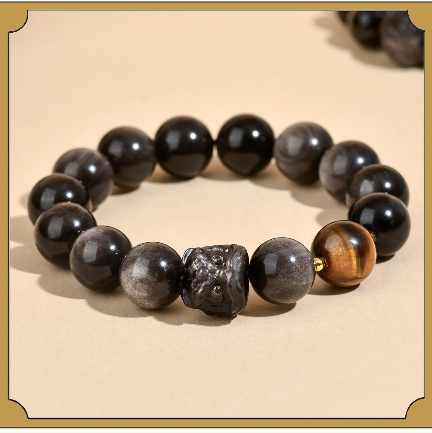 Natural Obsidian Lion Awakening Bracelet | Chinese Style Unisex Protection Talisman
