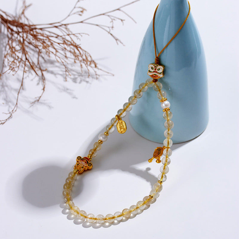 Golden Rutilated Quartz Phone Charm - Wealth Attraction & Protection Amulet