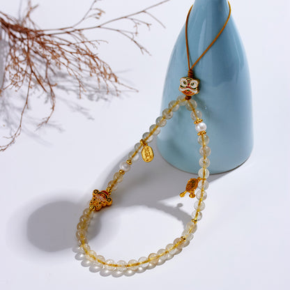 Golden Rutilated Quartz Phone Charm - Wealth Attraction & Protection Amulet