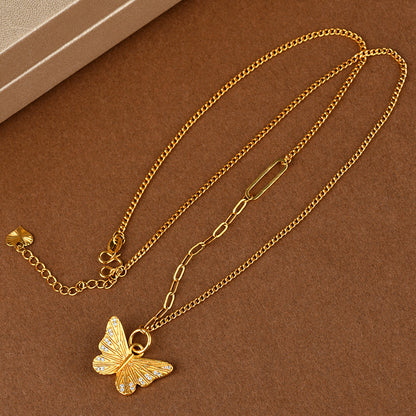 Golden Butterfly Diamond Pendant Necklace | Light Luxury Fashion Jewelry for Elegance