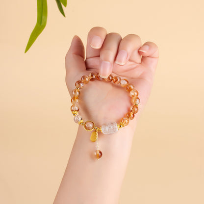 Natural Yellow Pagoda Crystal & White Crystal Pixiu Bracelet - Lucky Charm for Women
