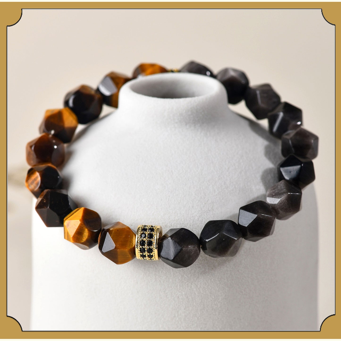 Golden Tiger Eye and Obsidian Faceted Irregular Bracelet - Unisex Couple Protection Charm
