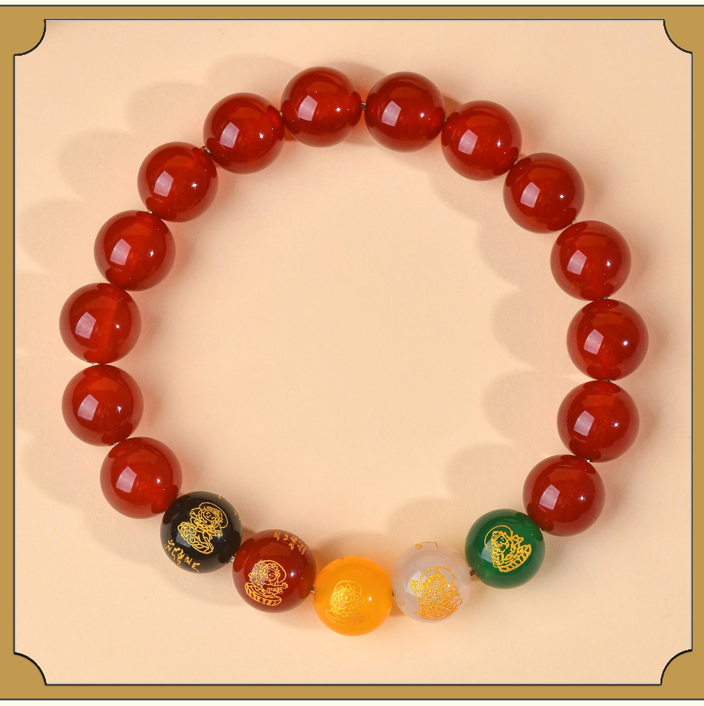 Natural Red Agate Five-Way Wealth God Bracelet | Fortune Attraction Spiritual Jewelry