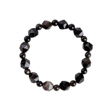 Natural Silver Obsidian Irregular Faceted Single Circle Bracelet | Mystical Protection & Elegance