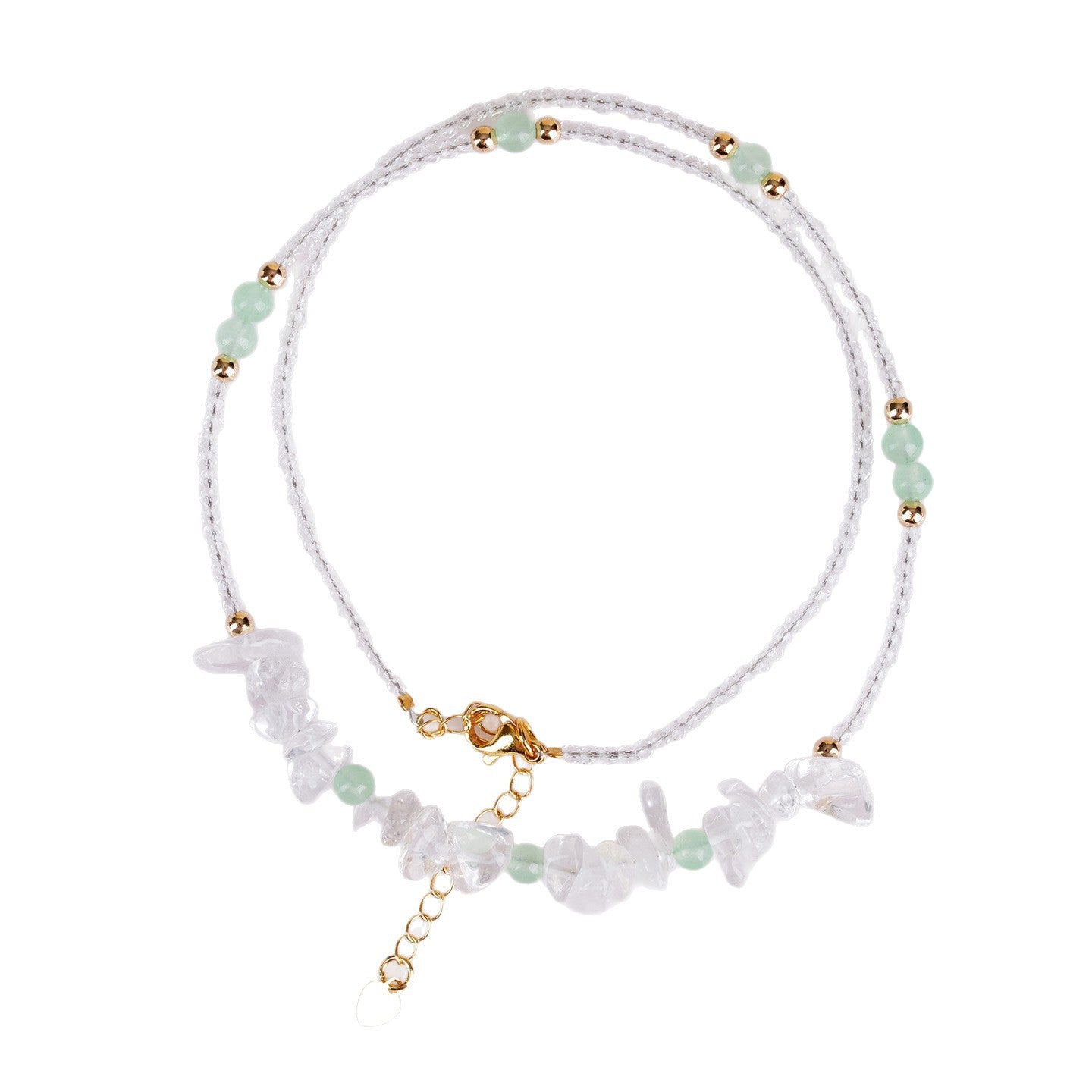 Natural White Crystal & Green Chalcedony Adjustable Clavicle Necklace | Purifying Energy & Elegant Design