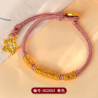 Golden Hammered Star Braided Bracelet | Ancient Craftsmanship Unisex Celestial Protection Jewelry