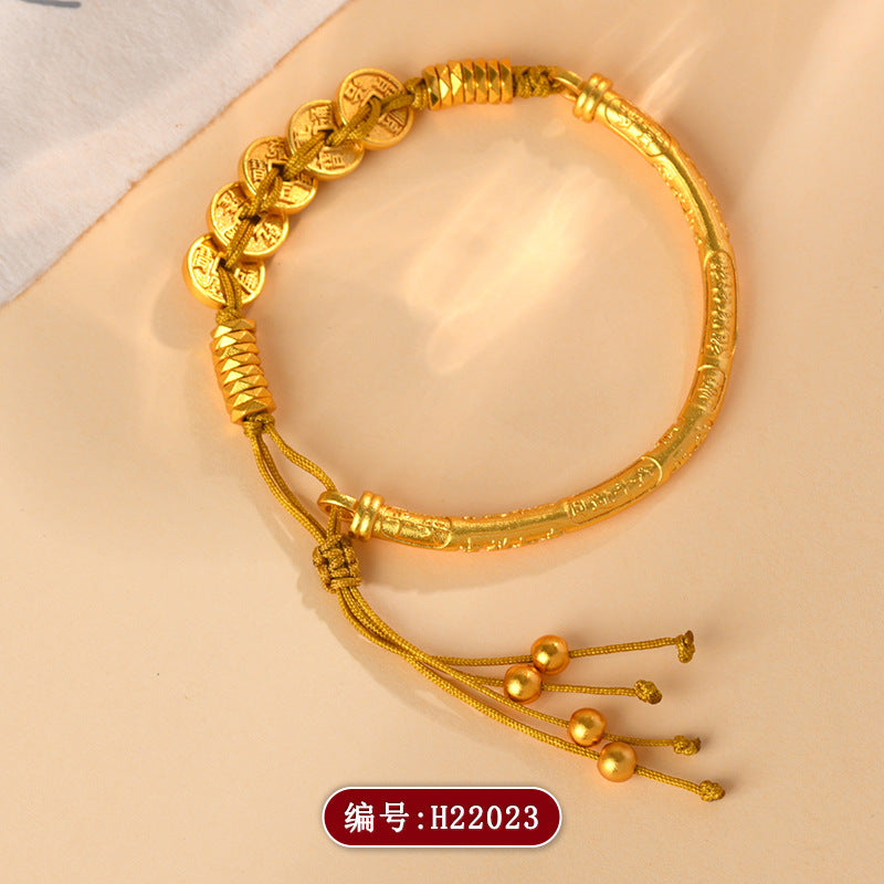 Gold Five Emperors Coin Half Bracelet | Ancient Method Coiled Wealth Protection Jewelry