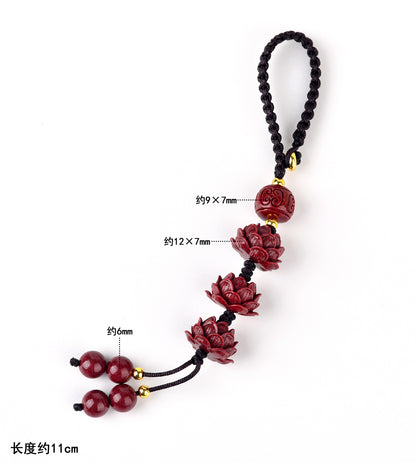 Natural Purple Gold Cinnabar Lotus Keychain - Step by Step Lotus Car Pendant for Protection & Wealth