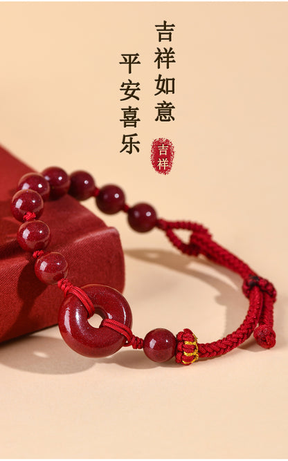 Natural Purple Gold Cinnabar Peace Buckle Bracelet - Hand-woven Zodiac Red Rope for Protection
