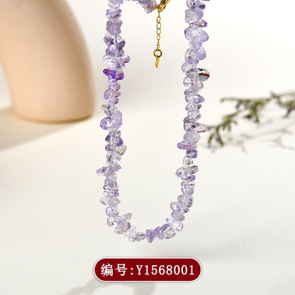 Natural Bolivia Amethyst Crushed Stone Collarbone Necklace & Double Circle Bracelet | Spiritual Protection & Wealth Attraction