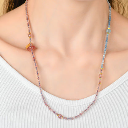 Natural Aquamarine Strawberry Crystal Collarbone Necklace | Elegant Protection & Luck Charm