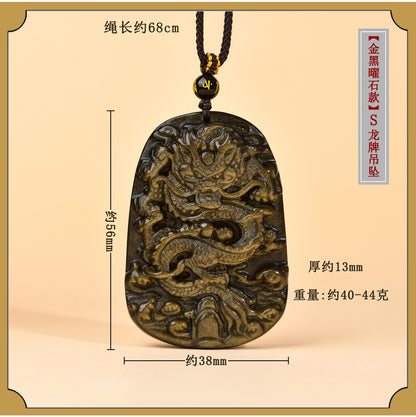 Natural Obsidian S Dragon Pendant - Zodiac Year Charm for Protection and Prosperity