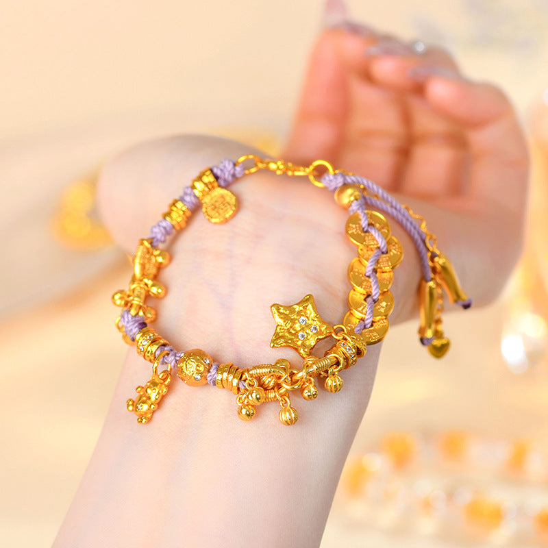 Golden Five Emperors Money Abundant Harvest Bracelet | Wealth & Prosperity Tibetan Style Amulet