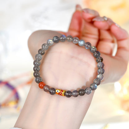 Gray Moonstone Koi Fish Bracelet | Wisdom & Luck Talisman for Female Students