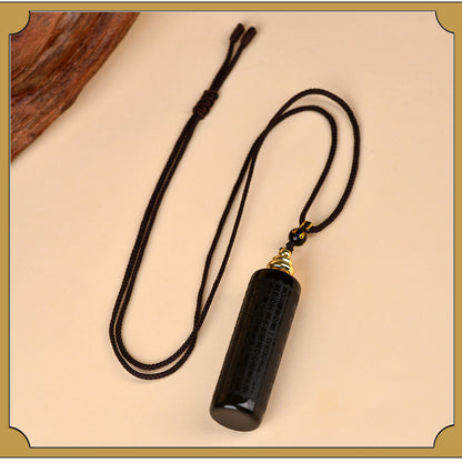 Natural Obsidian Heart Sutra and Shurangama Mantra Pendant Necklace for Spiritual Protection
