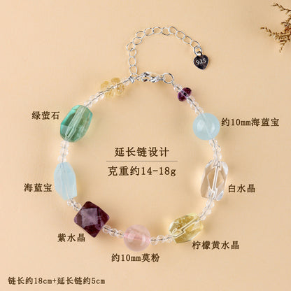Natural Freeform Crystal Multi-Gemstone Women's Bracelet Collarbone Chain - s925 Silver Macaron Candy Color