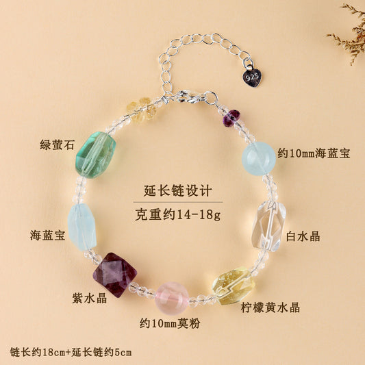 Natural Freeform Crystal Multi-Gemstone Women's Bracelet Collarbone Chain - s925 Silver Macaron Candy Color