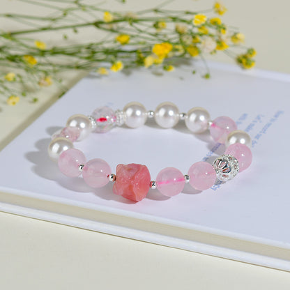 Natural Rose Quartz Pisces Crystal Bracelet with Shell Beads - Chinese Lion Dance Inspiration