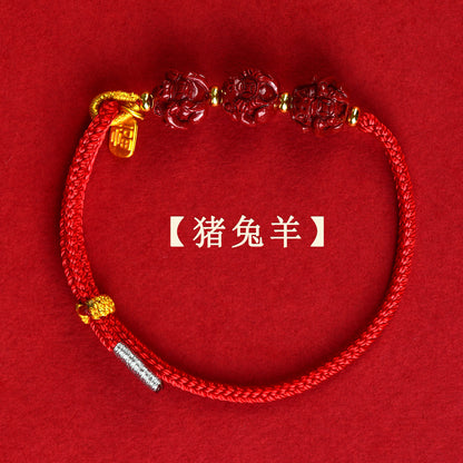 Natural Purple Gold Sand Zodiac Three-in-One Handwoven Bracelet - Spiritual Guardian & Fortune Enhancer