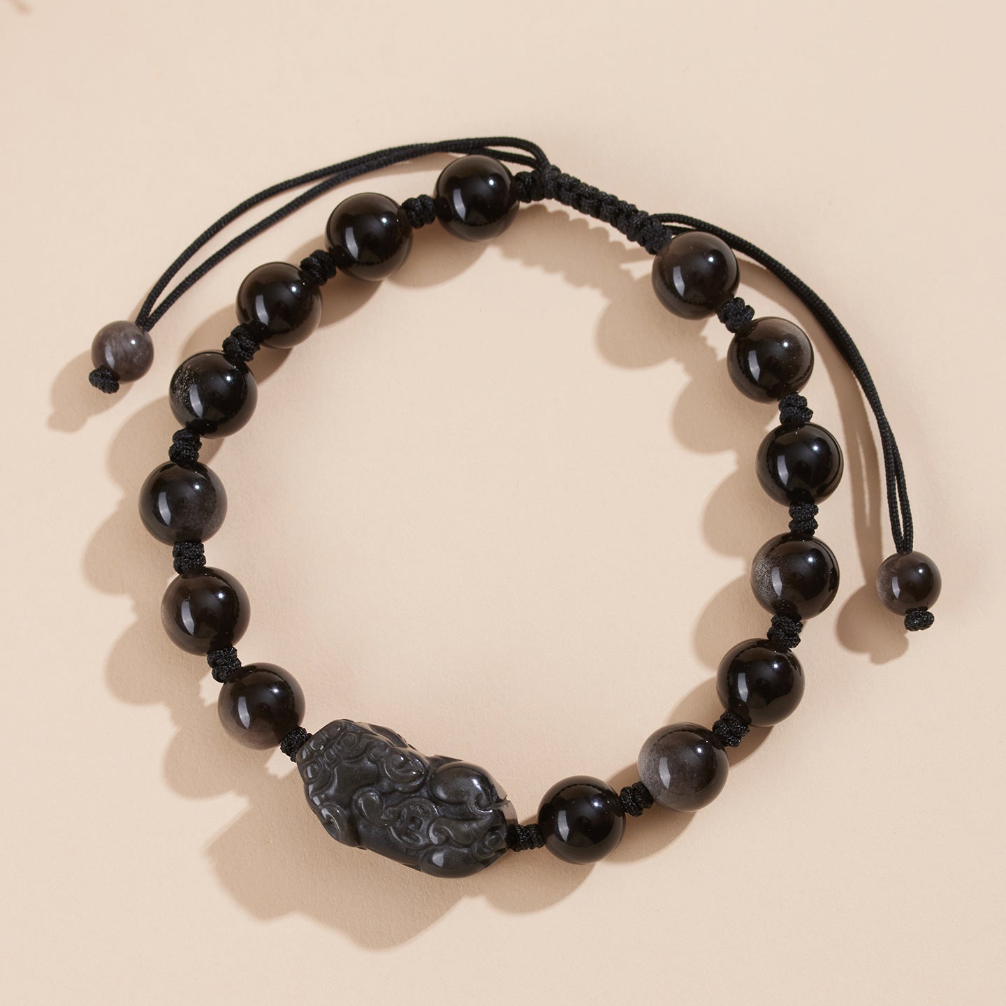 Natural Silver Obsidian Strawberry Crystal Pixiu Couple Bracelet - Hand-Woven for Wealth and Love