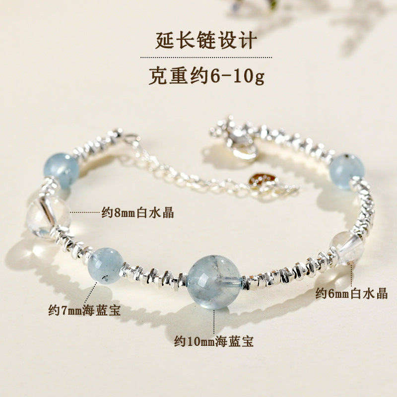 Natural Aquamarine White Crystal Fragment Silver Bracelet | Protection Elegance Women's Spiritual Jewelry